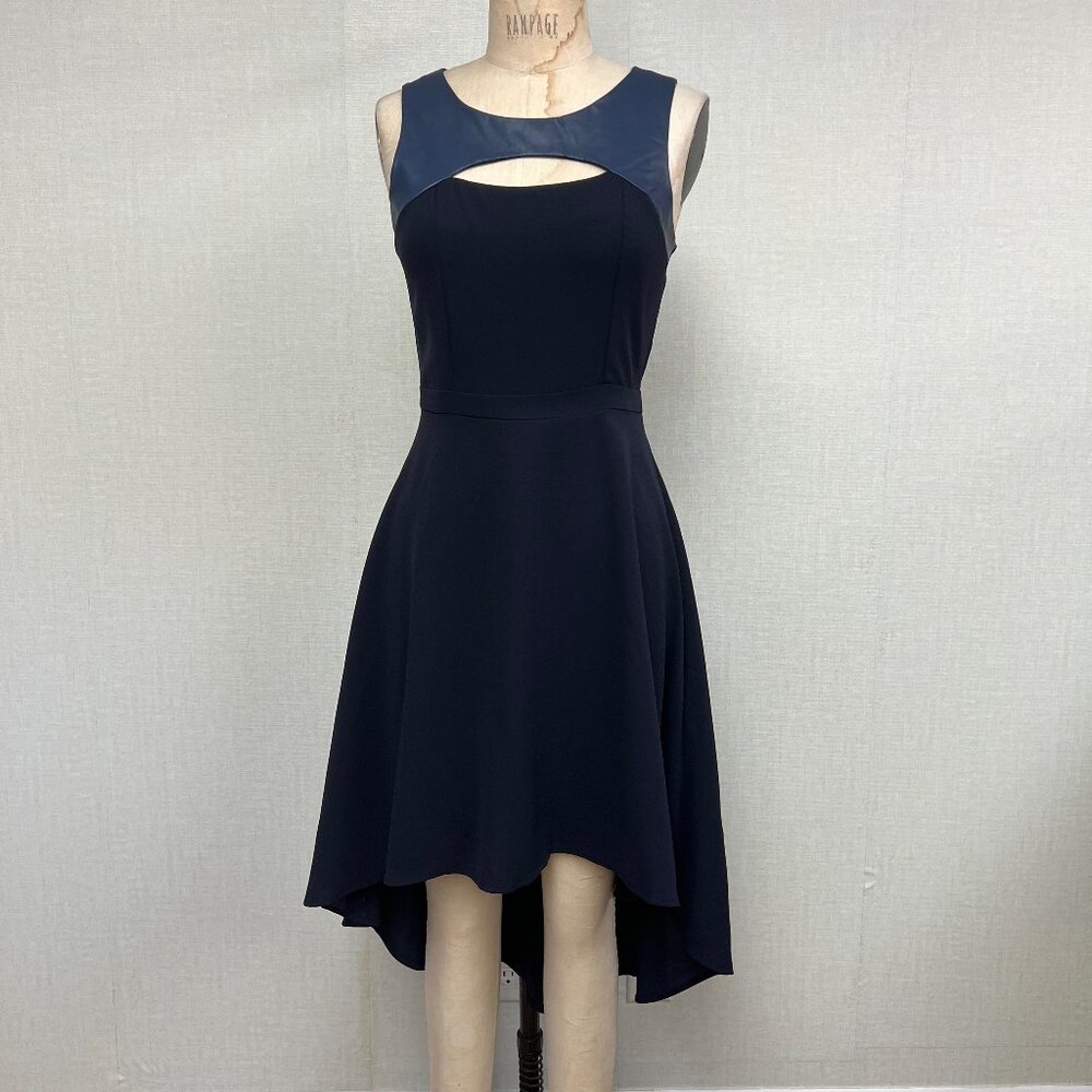 NWT Deadstock 2000s Faux leather Cut Out High Low Blue Dress Size Small